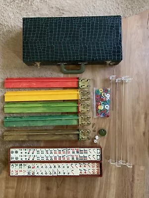 Vintage Mahjong Complete Set - 5 Bakelite Racks 158 Tiles Coins Dice Pushers • $92