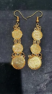 Women 22ct Yellow Gold Filled Three Coins Drop Earrings For Ladies Woman  • £6.49