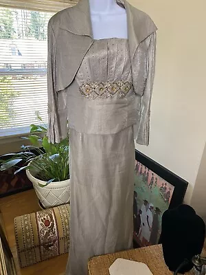 Ladies Evening Gown- Mother Of Bride /groom KM Collections Sz 16 Tan Shimmer 2pc • $55