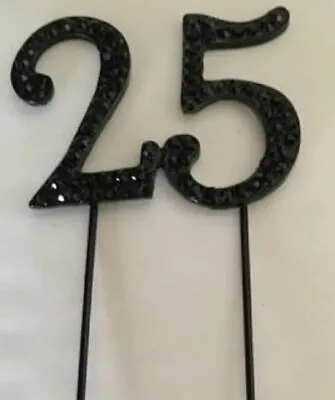  Black 25th Birthday Diamante Cake Topper Decoration 25 Twenty Five Anniversary  • £3.95