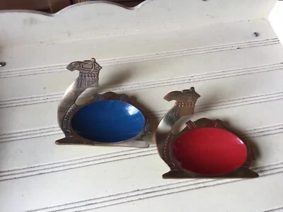$14.99 • Buy 2 Made In Israel 1 Blue 1 Red Enamel Brass Color Camel Ashtrays Jerusalem Hakuli