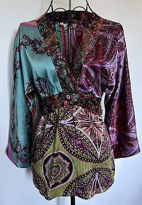 Alice & Trixie 3/4 Sleeve Tie Back Boho Silk Blouse Multicolor Top Size XS • $19.99