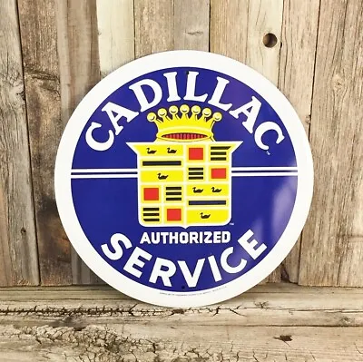 Cadillac Authorized Service DeVille Metal Tin Sign Round 12  Vintage Garage New • $21.95