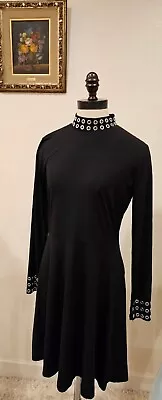 Michael Michael Kors Black Dress Silver Grommet Mock Neck  Size M/P  Vietnam  • $49.99