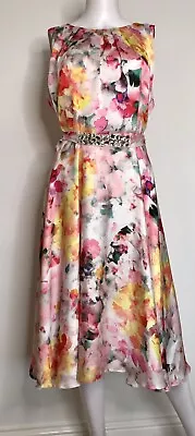 Michaela Louisa Ladies Sleeveless Midi Dress Size 16 Floral Satin New • £16