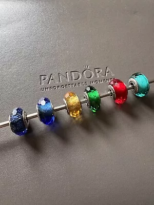 Pandora Set Of 6 Faceted Murano Glass Charms. Silver. • £35