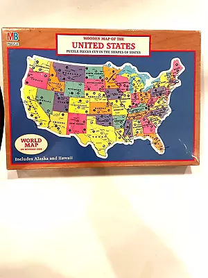 Vintage Milton Bradley Authentic United States Map On Wooden Puzzle #4264 *NIB • $16