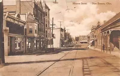 New Bremen Ohio Monroe Street Sepia Tone Lithograph Vintage Postcard U1887 • $14.75