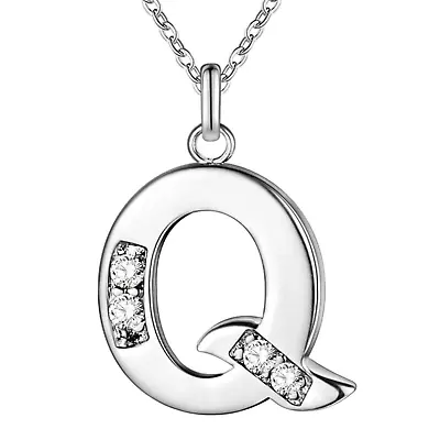 Letter Q With Crystals Pendant Necklace Sterling Silver • $9.76