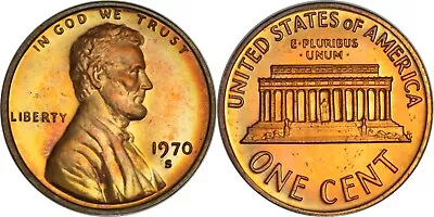 1970-S Lg Date GEM Poof  RB Lincoln Cent Rainbow Toned --great Toning RI001510 • $2