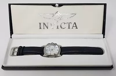 Invicta Chronograph Mens Fish Eye Watch Black Leather Band W/ Box TESTED 661219 • $99.98