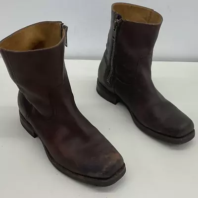 Frye Men's Leather Biker Zip Boots Brown Size 8 Preowned • $75