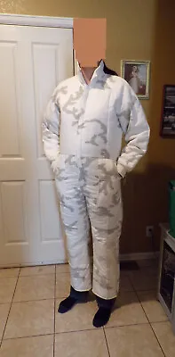 Cabelas White Camo Insulated Snowsuit~Hunting~Hooded Coveralls Sz M~Chest 38-40 • $275