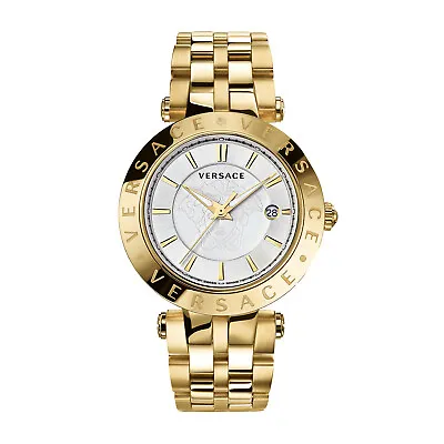 Versace NEW VQP050015 V-Race 42 Mm 3 Hands Analog Display Swiss Quartz Gold Watc • $1299