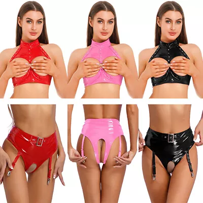 Women's Lingerie Set Open Cup Bras Top With Garter Underwear 2 Piece Outfits  • $38.27