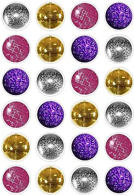 24 Disco Ball Glitter 70's Music Cupcake Cake Toppers Edible Rice Wafer Paper • £2.95