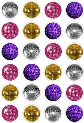 24 Disco Ball Glitter 70's Music Cupcake Cake Toppers Edible Rice Wafer Paper • £2.99