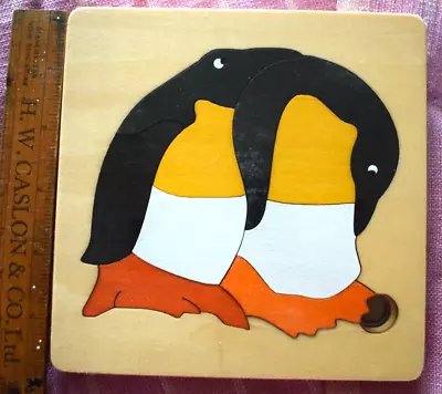 UNUSED New Old Stock George Luck Wooden Jigsaw Puzzle Multi Layered PENGUINS • £25