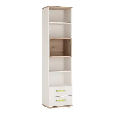4Kids Tall 2 Drawer Bookcase In Light Oak And White High Gloss (lemon Handles) • £220.37