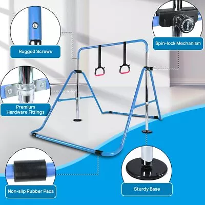 Gymnastics Horizontal Bars Kids Training Bar Adjustable Height Junior Gym W/Ring • £20.85