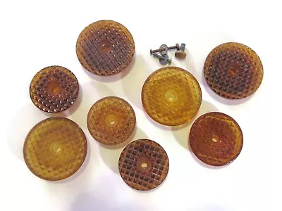 8 Antique Vintage Textured Waffle Amber Glass Drawer Pulls Knobs • $9.99