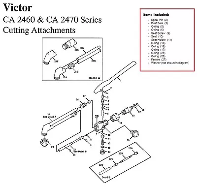 Victor CA2460 & CA2470 Cutting Torch Large Rebuild/Repair Parts Kit 0390-0057    • $23.99