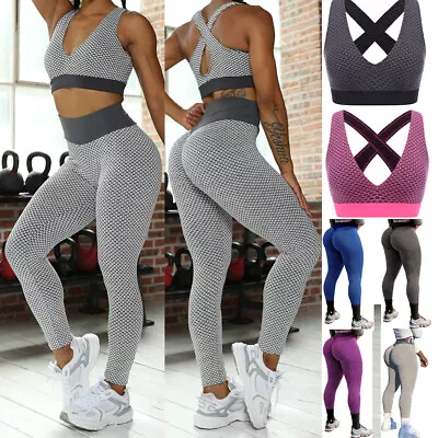 $16.99 • Buy Women's Anti-Cellulite Yoga Suit Top Bra Pants Leggings Workout Gym Set Outfit