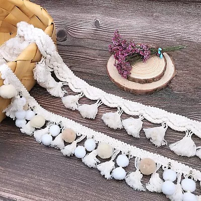 £5.99 • Buy Bohemian Tassel Pom Pom Bobble Trim Ribbon Craft Upholstery Boho Sewing Edging