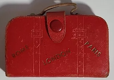 Vintage Rome London Paris Red Leather 6 Pc. Manicure Set Suitcase Style Germany • $14.50