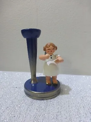 Vintage Christmas German Wood Angel Candle Holder Music Erzgebirge 3.5  W Flaw • $19.99