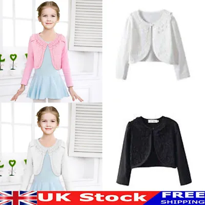 2-9Yrs Baby Girls Lace Princess Bolero Cardigan Shrug Tops Button Cotton Outwear • £2.84