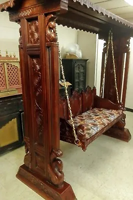 Ships  From USA: Hand Carved Solid Wood Indian Royal Swing | Maharaja Jhoola • $3495