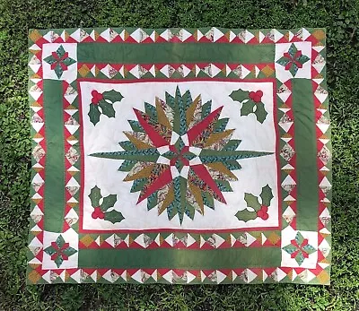 Vintage PATCHWORK/APPLIQUE Mariners Compass QUILT 47.5  X 55.5  HOLIDAY (Offer) • $59