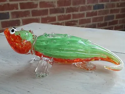 RARE Vintage MURANO Italian ART GLASS LIZARD Bearded Dragon FIGURINE 9.5  Long   • $94.95