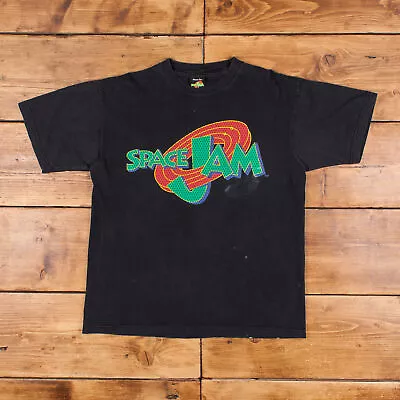 Vintage Warner Bros Graphic T Shirt Large 90s Space Jam Basketball Black Tee • £45.35