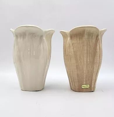 Vintage 1999 Haeger Pottery Vase 808-24 Ceramic Ivory Raised Leaf Art Deco 9 H • $30