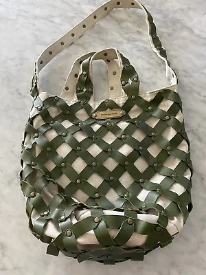Michael Kors Pacific Grab Green Leather Bag With Canvas Lining  • $65