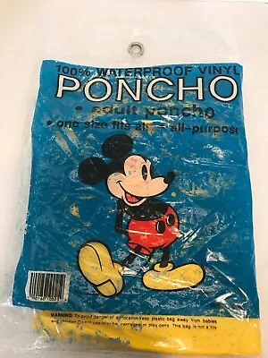 Vtg Disney Mickey Mouse 100% Waterproof Vinyl Adult Poncho - New Open Package • $10