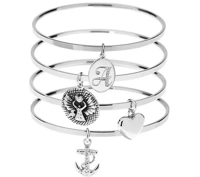 QVC Steel By Design Inspirational Initial Bangle Bracelet  Heart Anchor Charm • $34.30