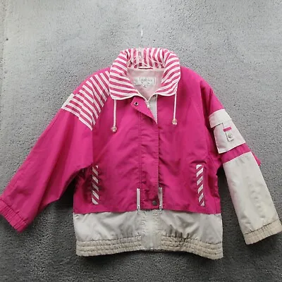 Vintage 80's Lifestyles By Mulberry Street Jacket Womens M Pink Striped Hooded • $24.99