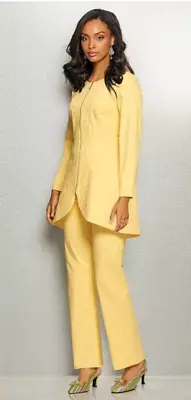 Size 16 Midnight Velvet Yellow Nikole Faux Pearl Embellished Pant Suit Set • $39.99