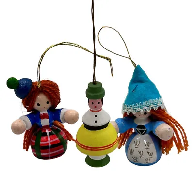 Vintage Wooden Mini Christmas Ornaments Set Of 3 People 2” • $8