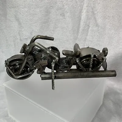 Vtg Style Motorcycle Recycled Metal  Welded Art Sculpture 7.5x3.5 Inches • $29.96