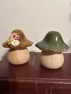 2 Vintage Ceramic Mushrooms Drip Glazed Tops Studio Art Set • $8