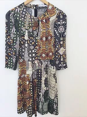 & OTHER STORIES Print 3/4 Sleeve Keyhole Tie Neck Pleated Dress Sz US6 AU6 8 • $39