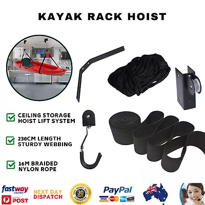 Kayak Rack Hoist Pulley Ladder Bike Lift System Garage Ceiling Storage Rack 54kg • $68.56