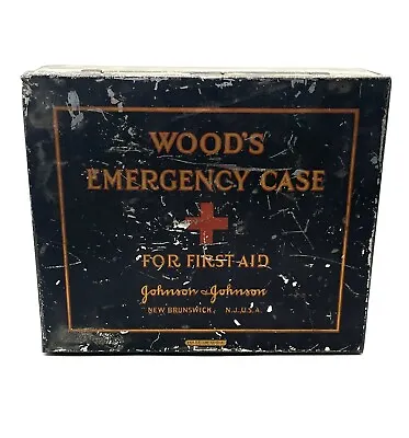 Vintage Johnson & Johnson Wood's Emergency Case Tin Box First Aid Empty Tin • $28