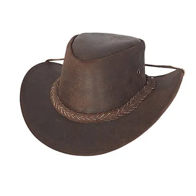 £16.95 • Buy Australian Style Leather Cowboy Western Brown Bush Leather Outback Hat