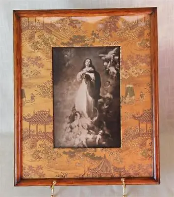 Oak Framed The Immaculate Conception 1875 With Asian Silk Matting Antique Cherub • $85