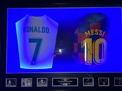 Lionel Messi And Cristiano Ronaldo Signed Shirts Dual Framed El Classico • £2000